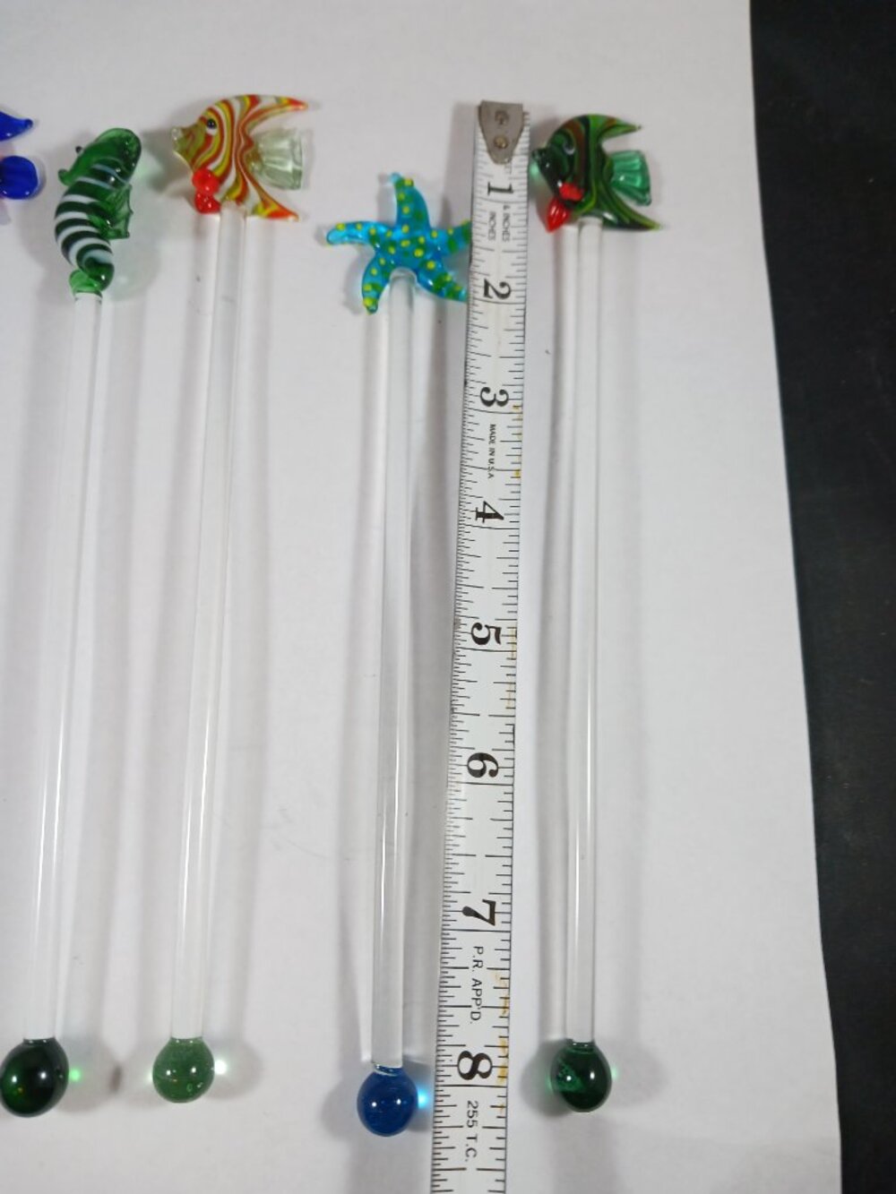 5pcs Vintage Murano Style Tropical Sea Life Glass Cocktail Swizzle Sticks - Picture 6 of 10